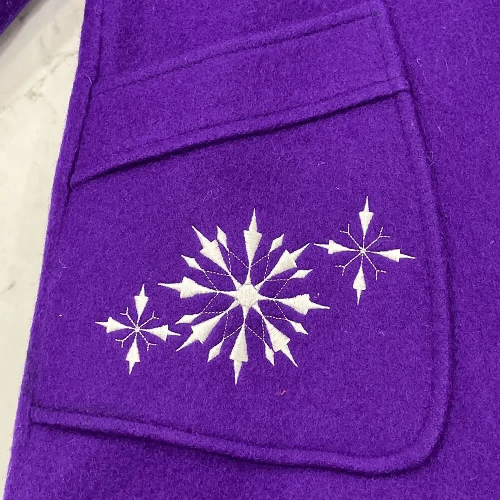 Kelsey Trail Womens Sz 20 Purple Vtg Canadian Embroidered Virgin Wool Coat lined